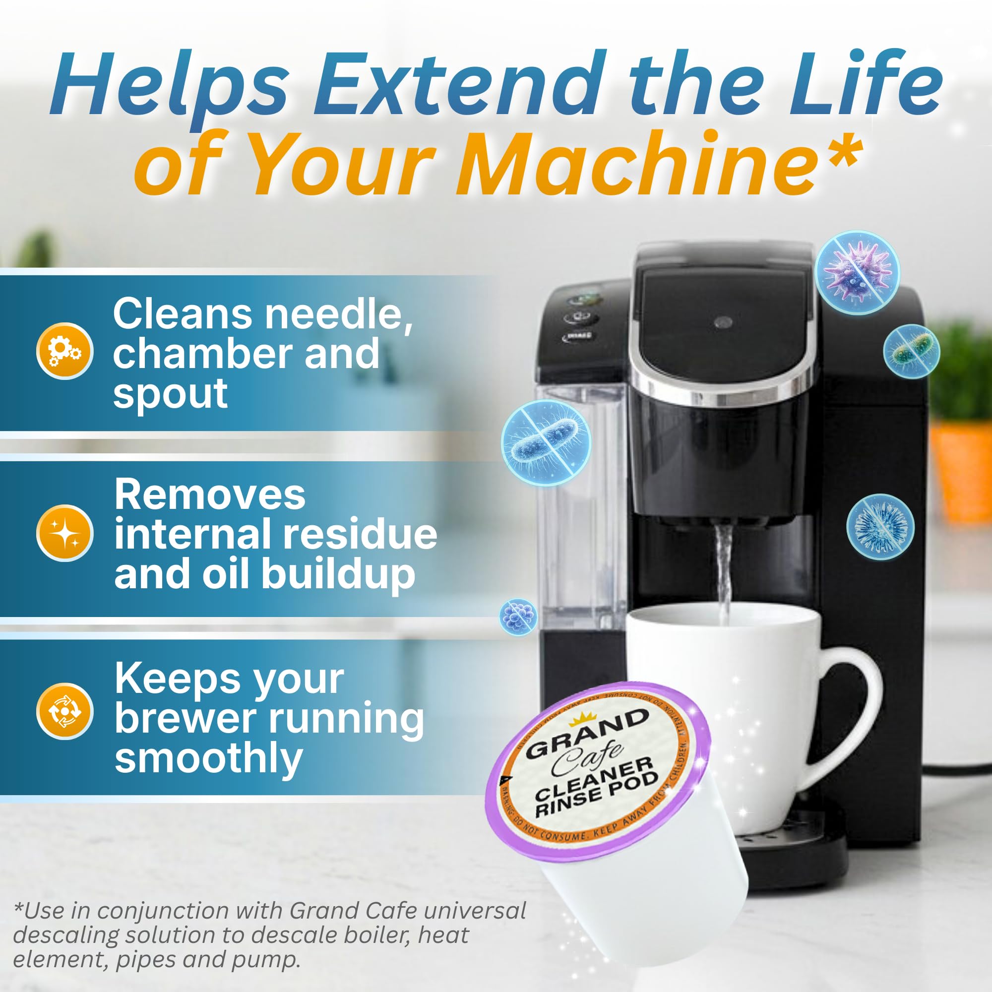 Grand Cafe de la Gare deep-clean pods remove oils and residue for better performance.