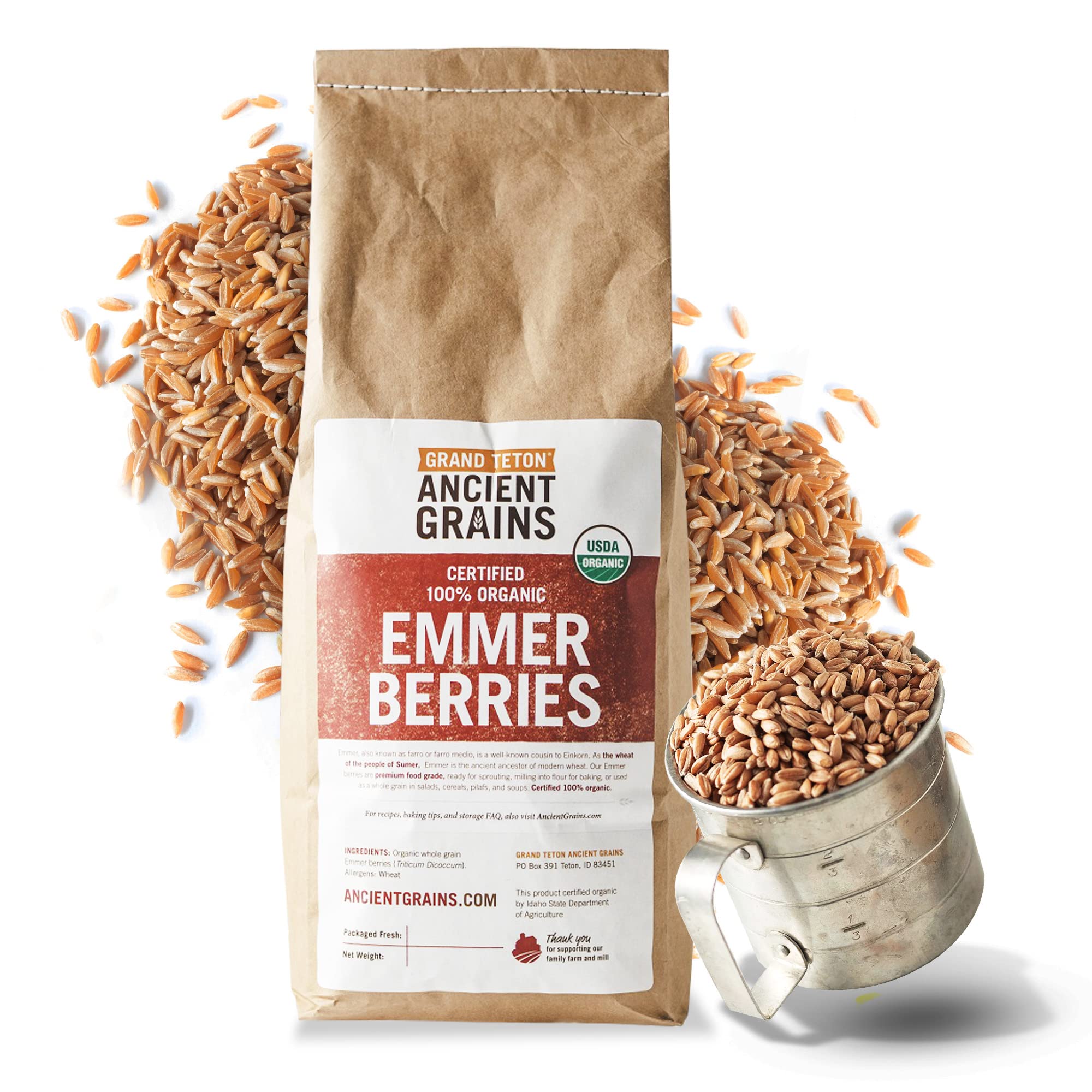 Grand Teton Emmer Wheat Berries in a bowl, ideal for salads and soups.