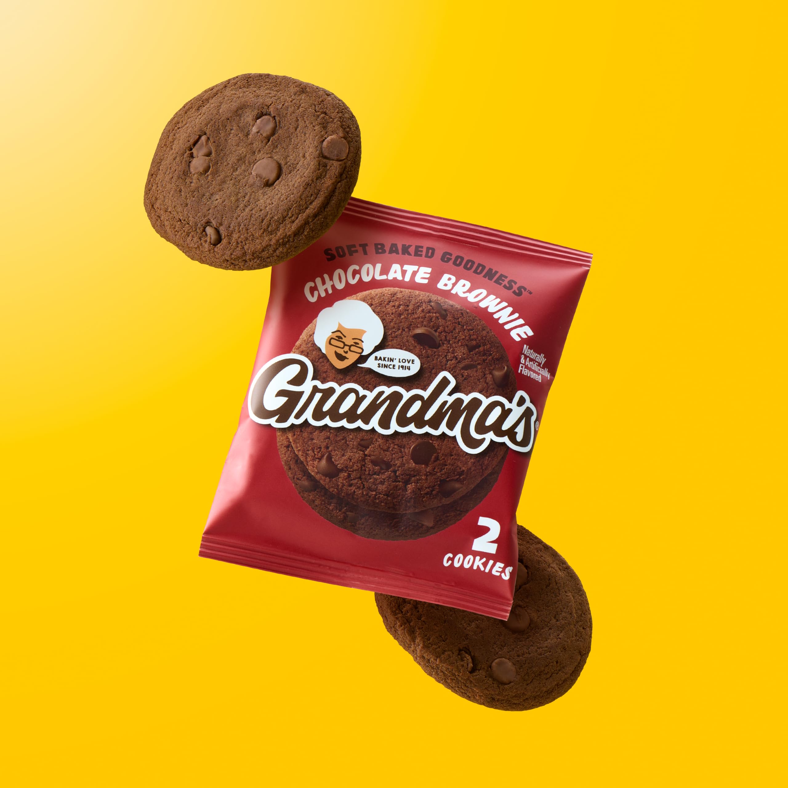 Grandma's Chocolate Brownie close-up shows crisp edges and chewy centers.
