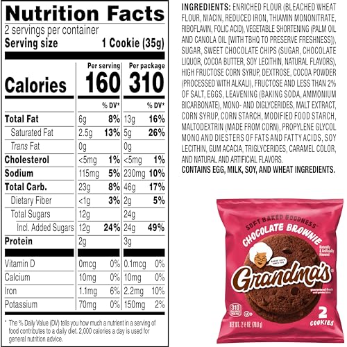 Grandma's Chocolate Brownie two cookies per pack demonstrate shareable portions.