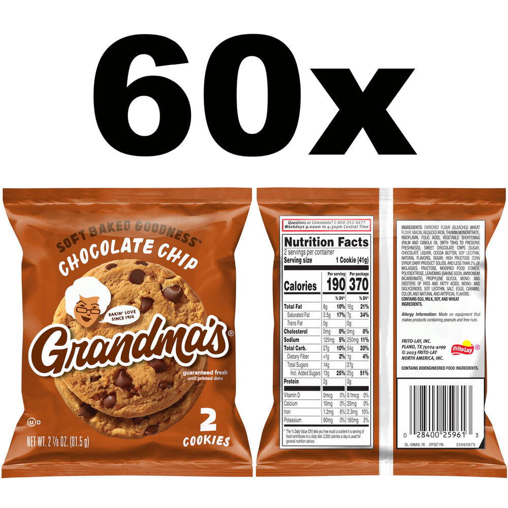 Grandma's Cookies 2 cookies per pack, convenient grab-and-go treats.