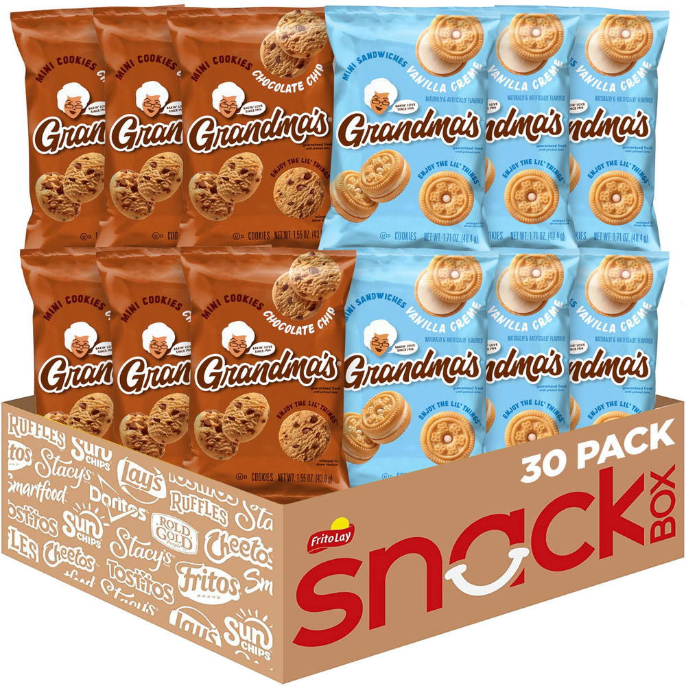 Grandma's Mini Cookies packaging showing the 30-pack for easy sharing.