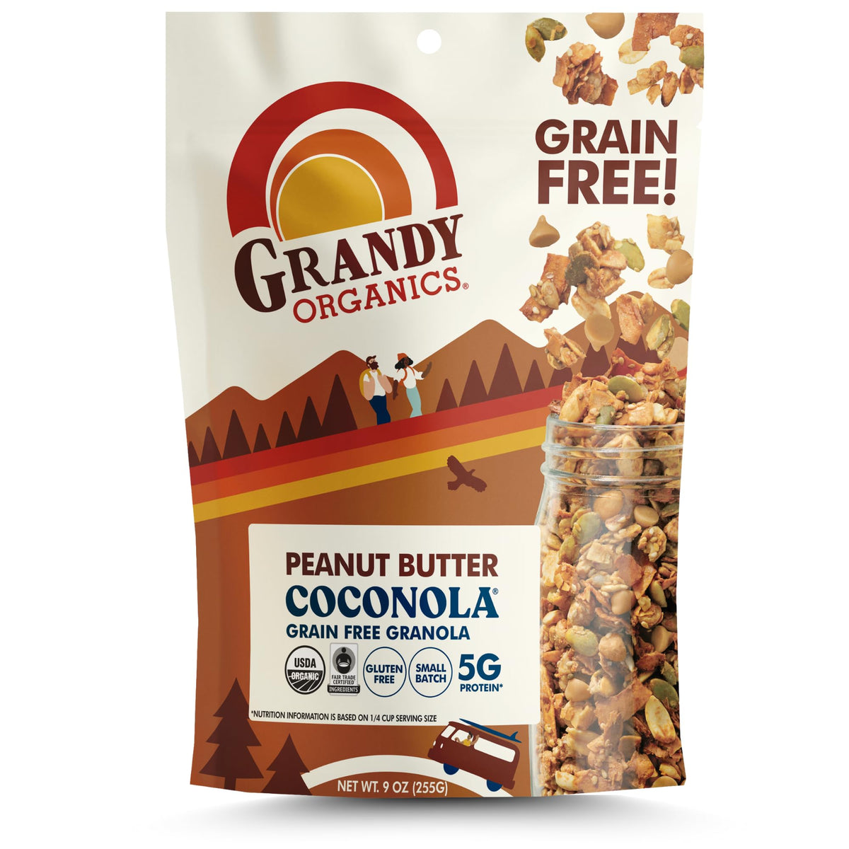Grandy Organics Coconola Peanut Butter jar shown for smooth spreads