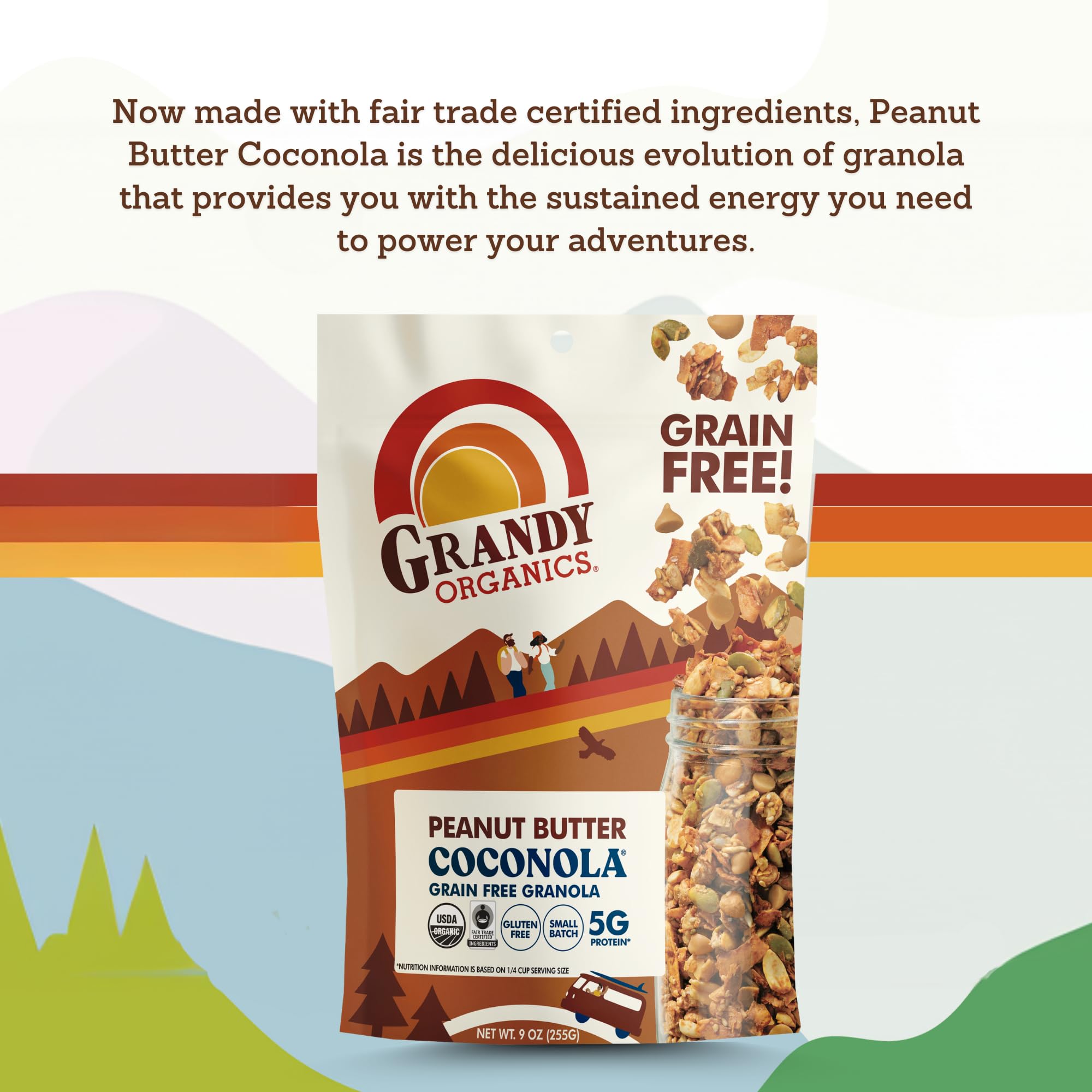 Grandy Organics Coconola Peanut Butter scoop indicates easy serving