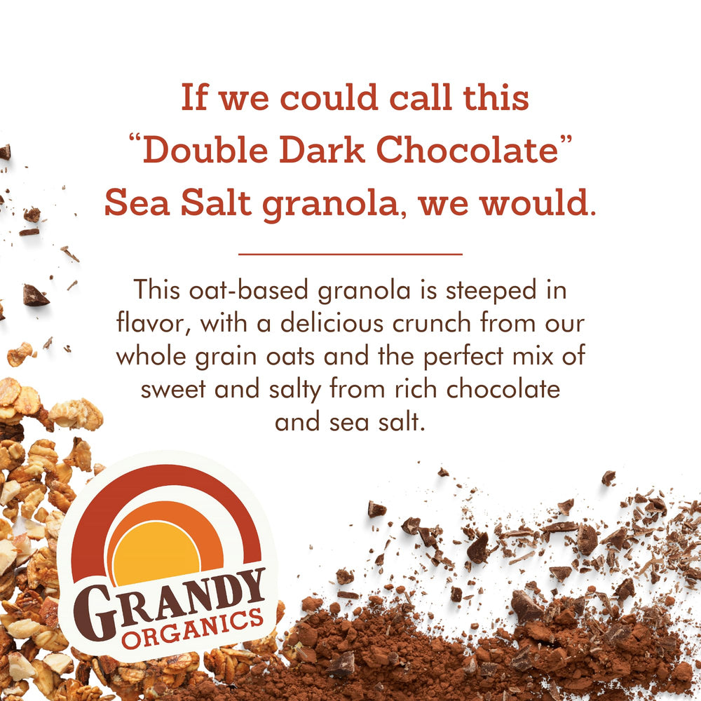 Close-up of granola clusters to showcase rich chocolate and sea salt flavor.