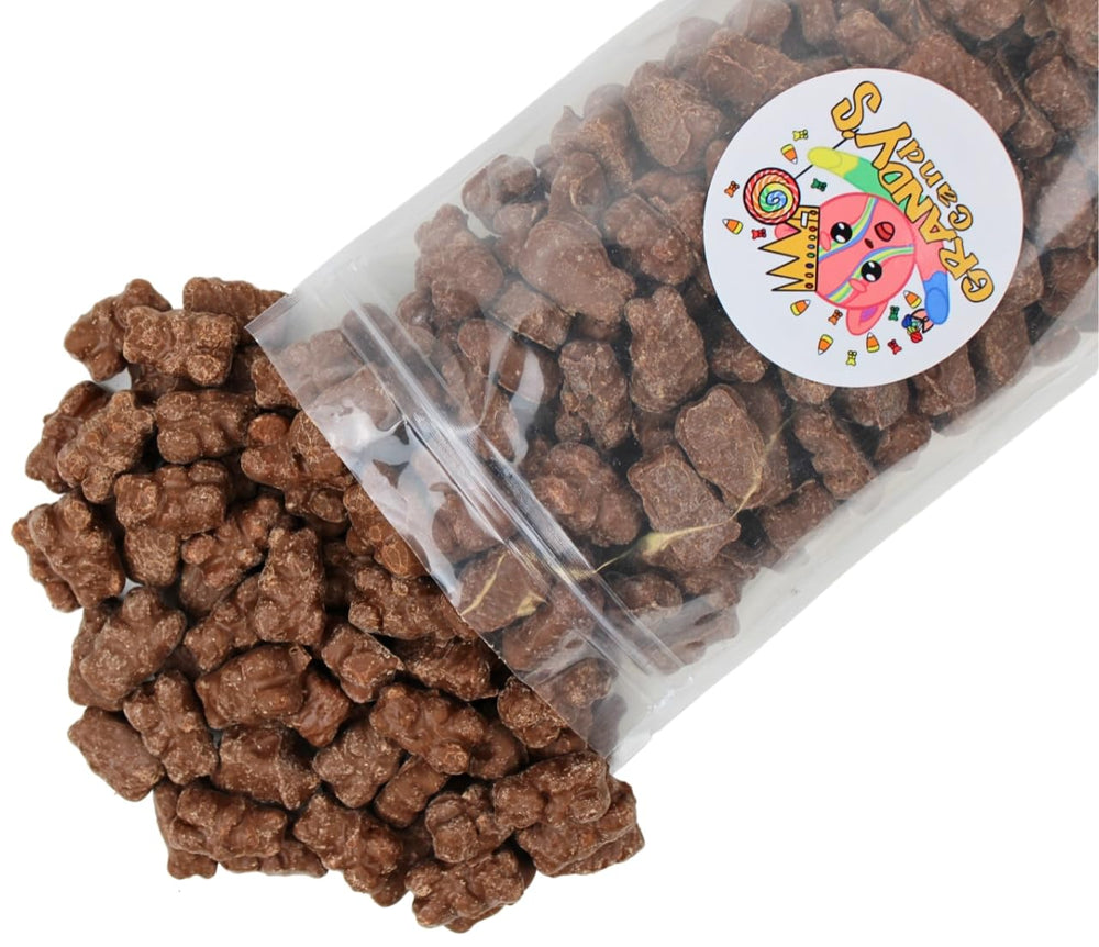 Grandys Candys milk chocolate covered gummi bears in a glossy pack, ideal for gifting