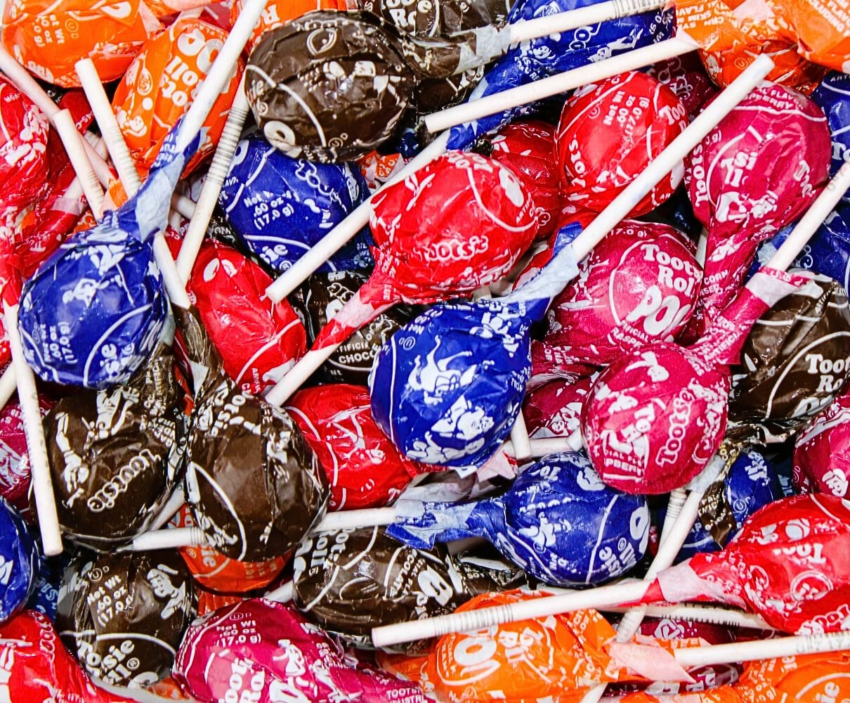 Grandys Candys Tootsie Roll Pops offer Raspberry, Cherry, Grape, Orange, and other flavors.