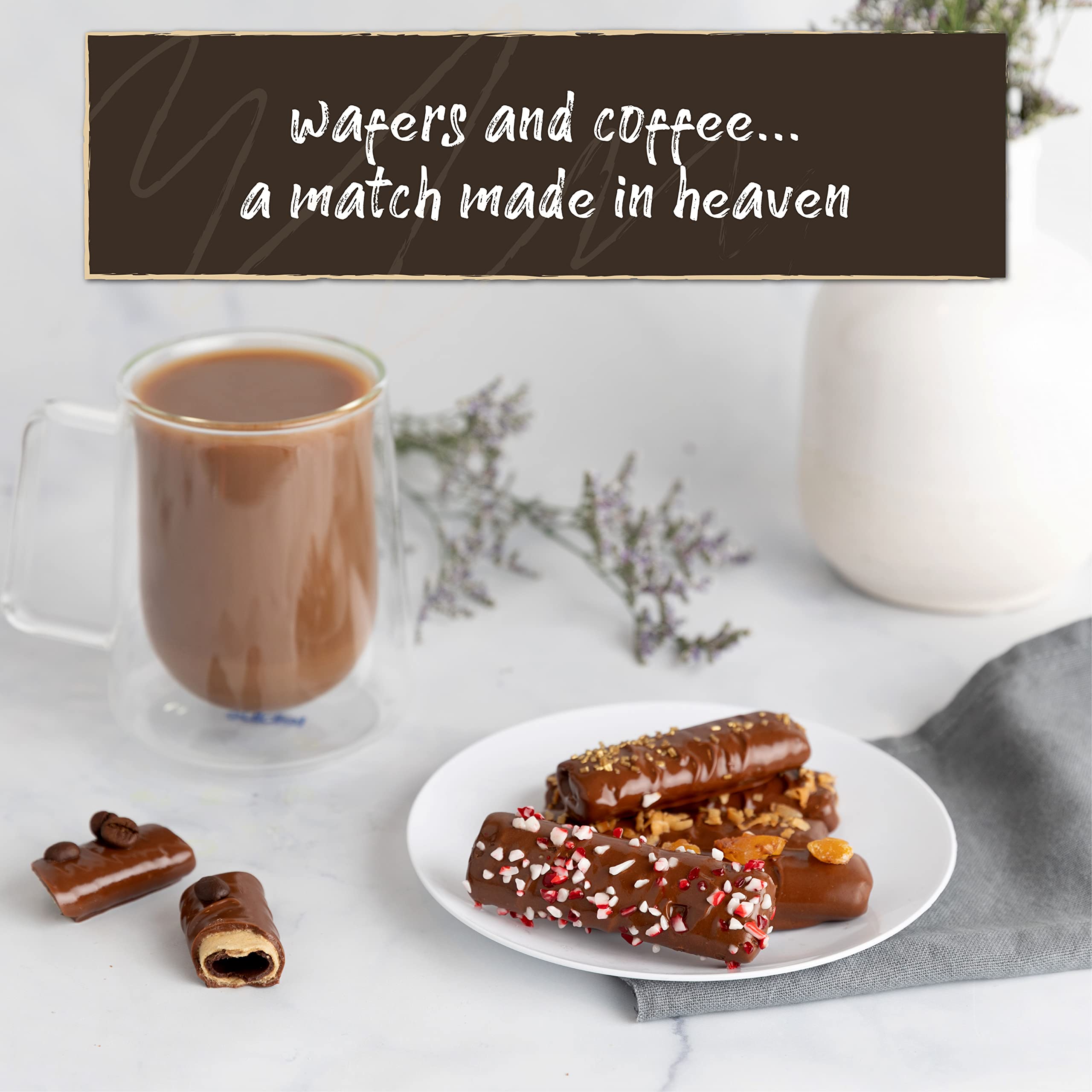 Granny Bella's hand-dipped wafers showcase artisanal craftsmanship with a silky chocolate finish.