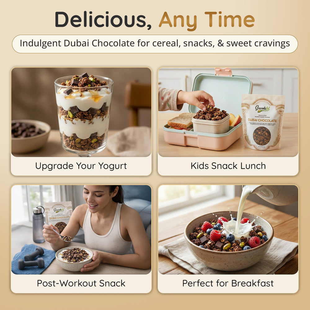 Breakfast bowl with Granolaful Dubai Chocolate Cereal