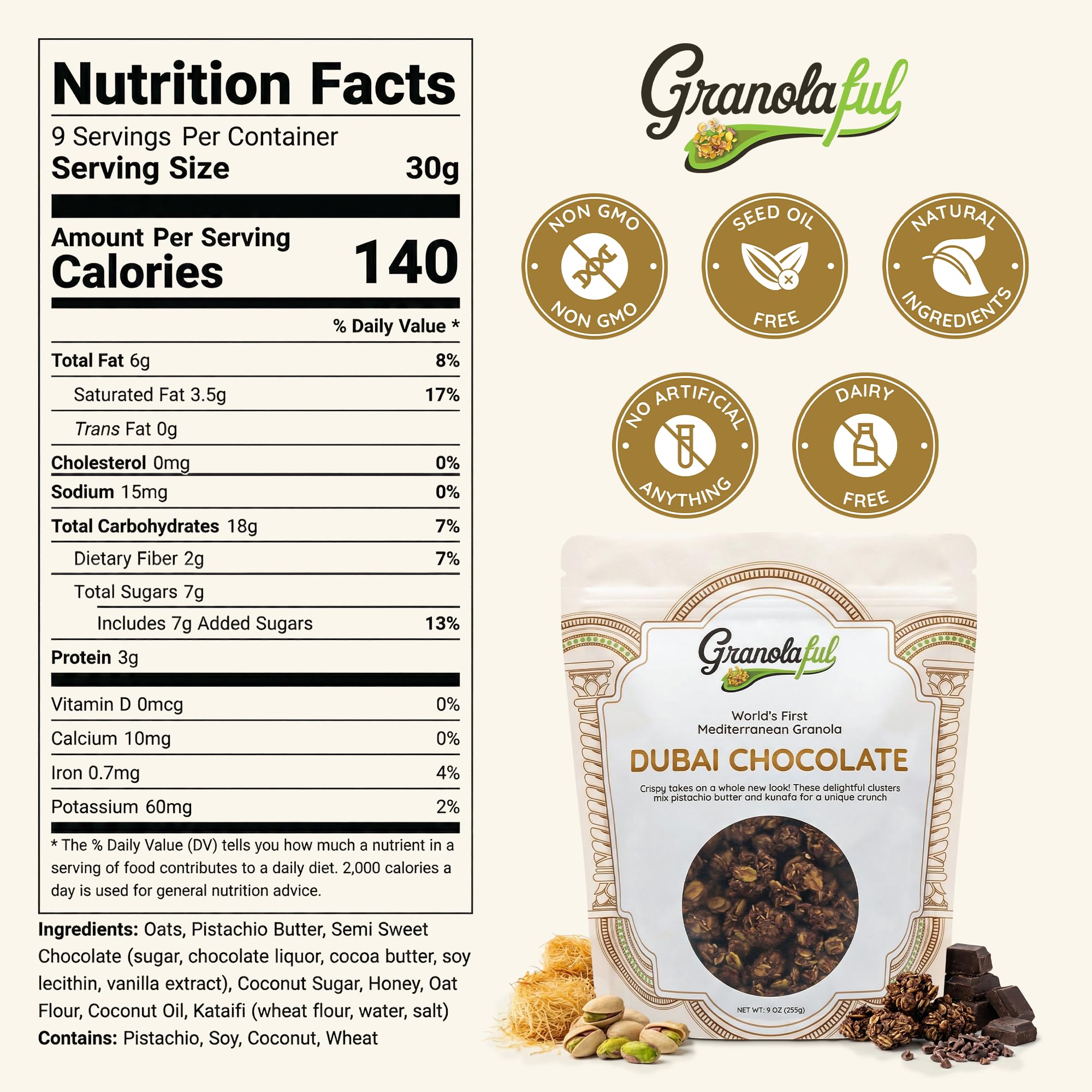 Granolaful Dubai Chocolate Cereal pistachio crunch detail