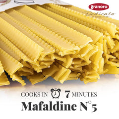 Granoro Mafaldine No.5 golden color from slow drying preserves aroma.