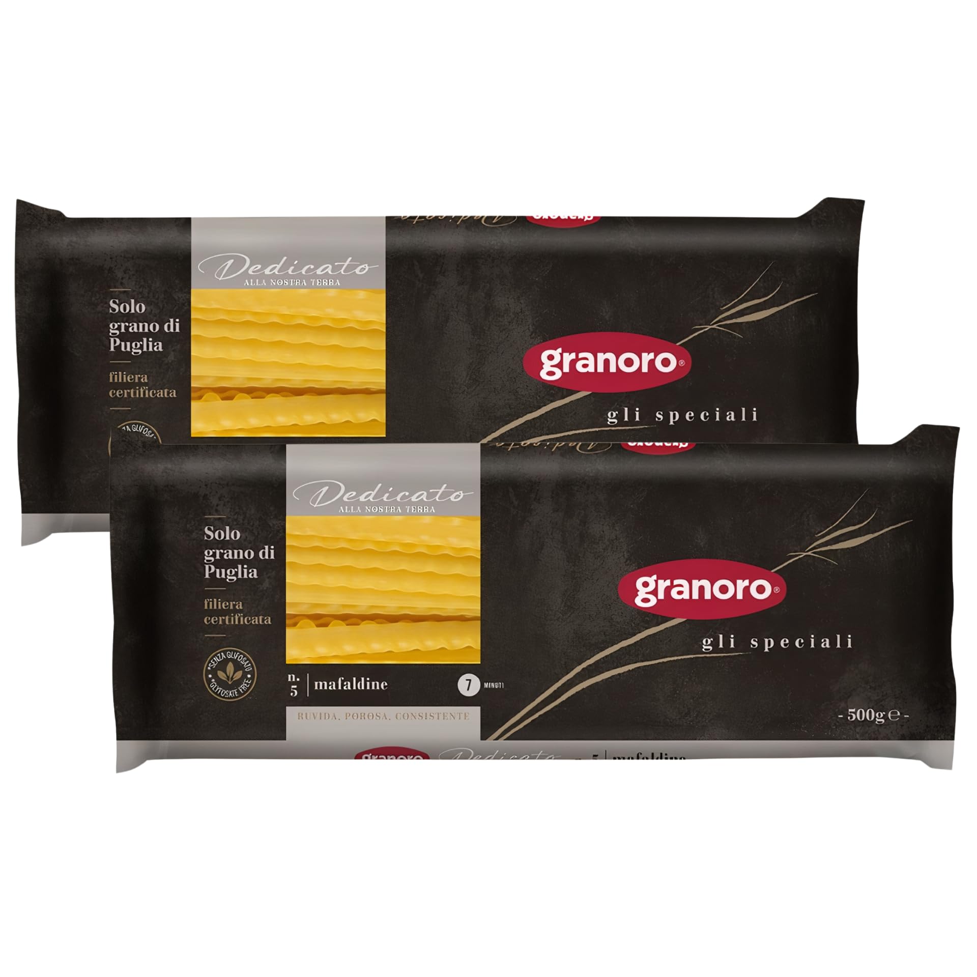 Granoro Dedicato Mafaldine No.5 rough-extrusion texture for sauce clinging.