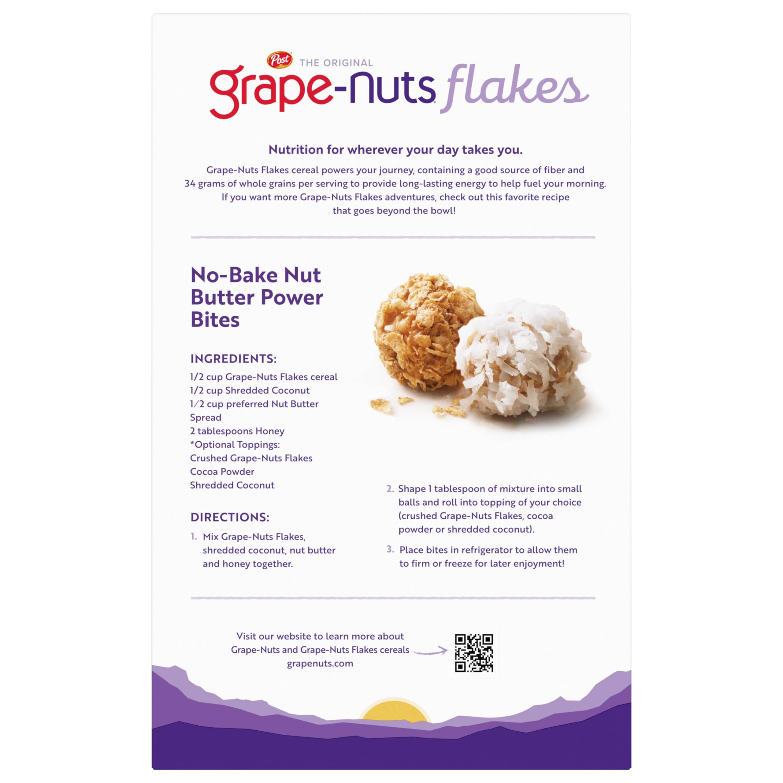 Grape-Nuts Flakes whole grain wheat and barley visual emphasizing ingredients.