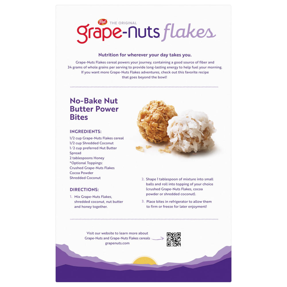 Grape-Nuts Flakes whole grain wheat and barley visual emphasizing ingredients.