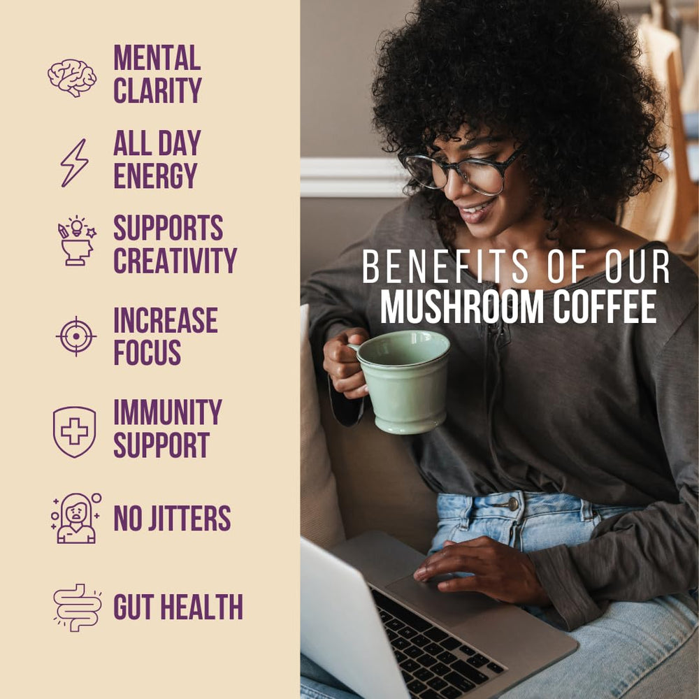 Lions Mane mushrooms visual focus promotes mental clarity in Grateful Earth Mushroom Coffee.