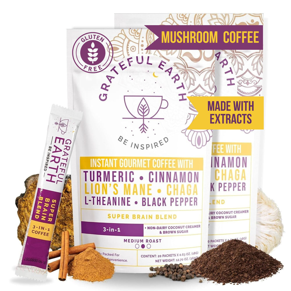 Grateful Earth mushroom coffee sticks packet for quick energy on the go