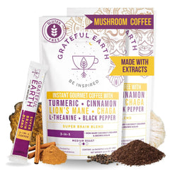 Grateful Earth mushroom coffee sticks packet for quick energy on the go