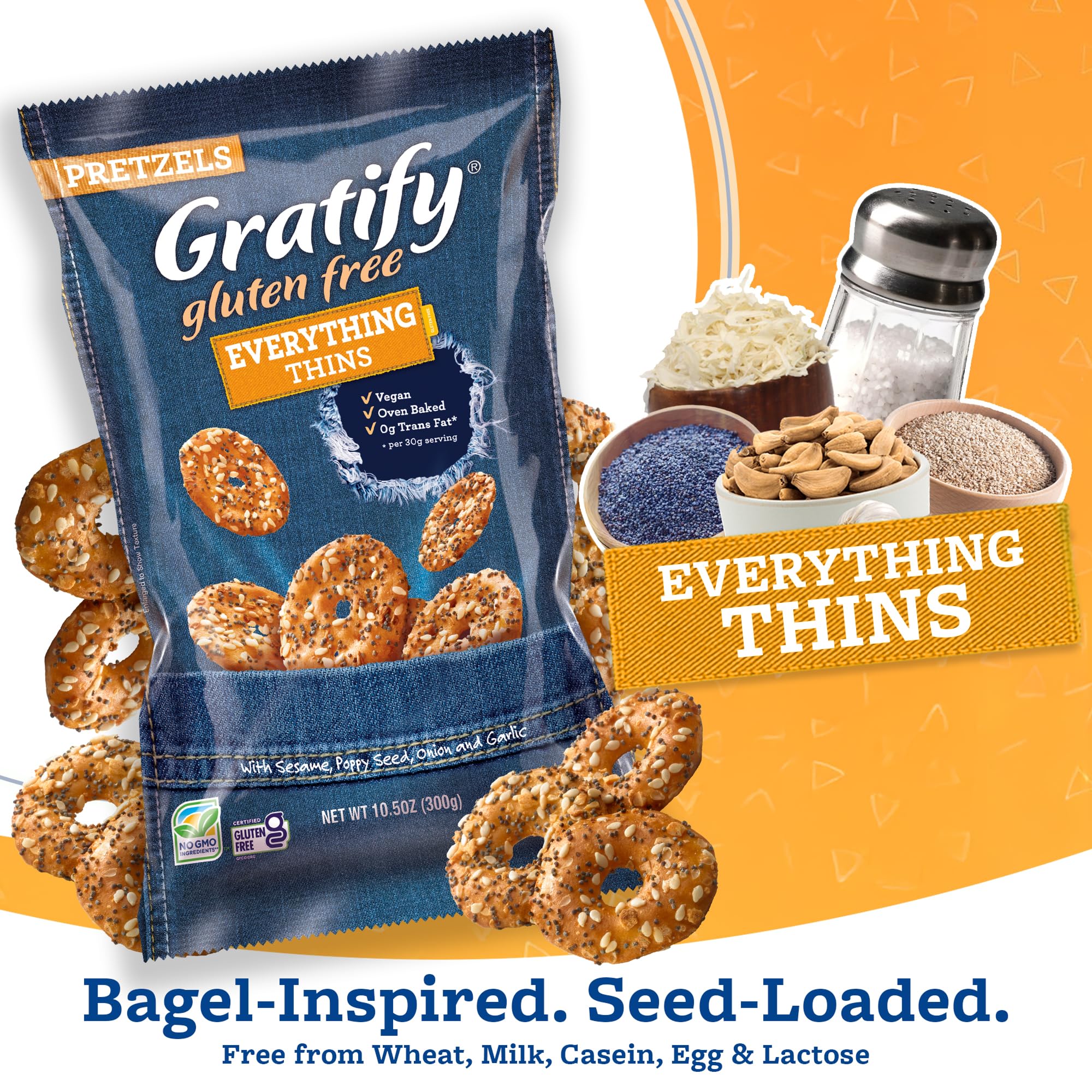 Gratify oven baked gluten free snacks offer a crunchy, cracker-like alternative.
