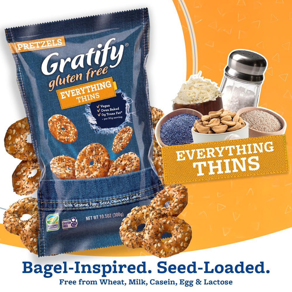 Gratify oven baked gluten free snacks offer a crunchy, cracker-like alternative.