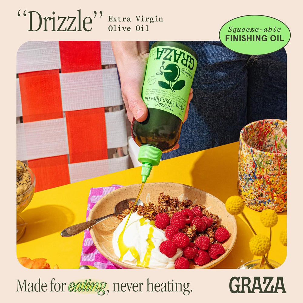 Squeeze bottle of Graza Drizzle for controlled finishing