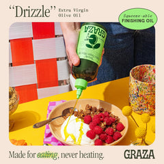 Squeeze bottle of Graza Drizzle for controlled finishing