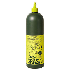 Graza Sizzle EVOO bottle pour, ideal for high-heat searing and daily cooking.