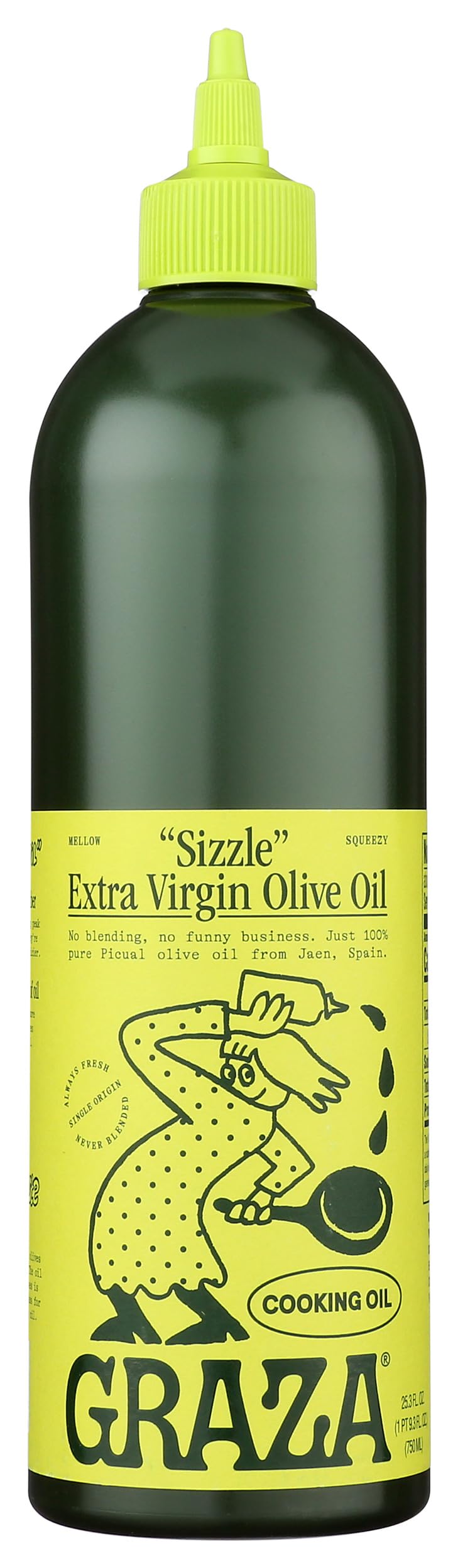Graza Sizzle bottle pour demonstrating smooth stream for sautéing and finishing dishes.