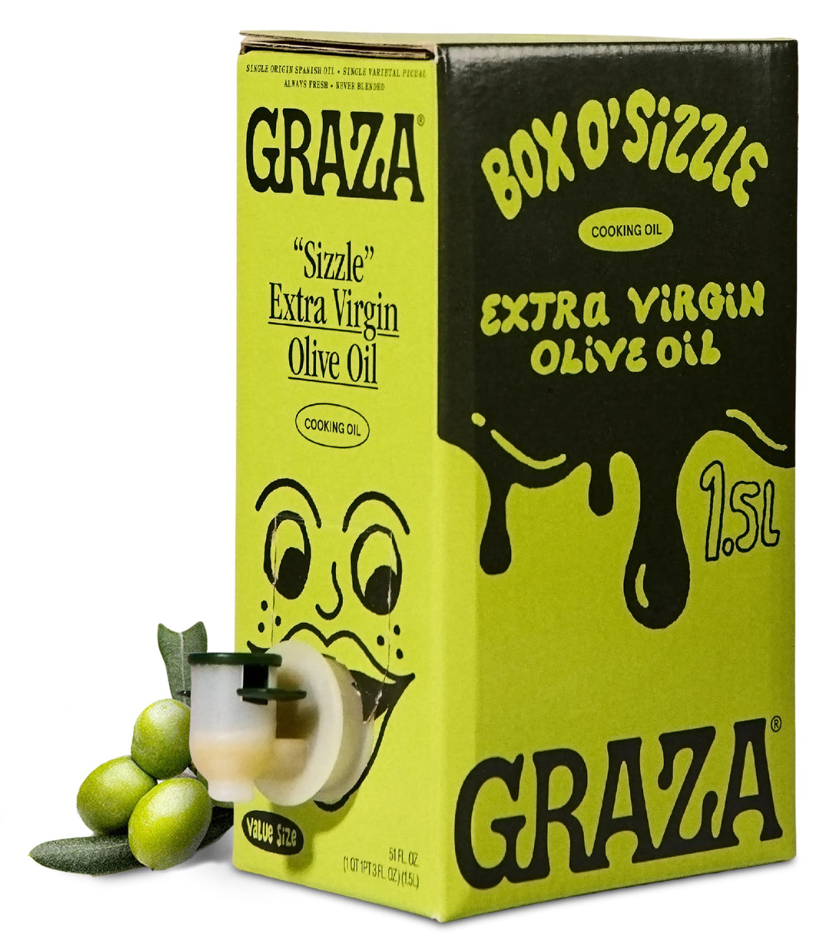 Graza Sizzle EVOO bottle pour for easy, everyday cooking with high-heat tolerance