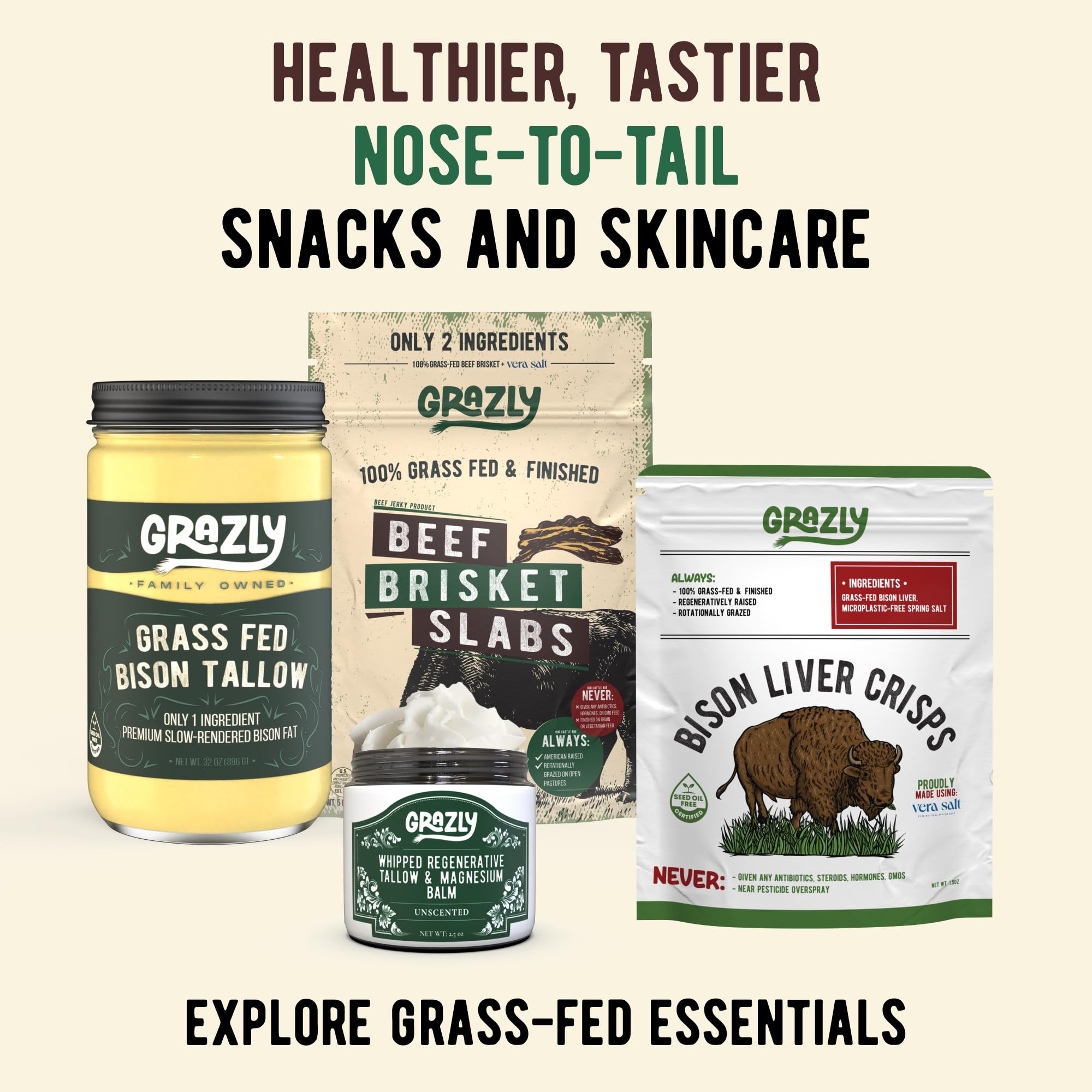Grazly beef brisket slab ready-to-eat—no-fuss snack.