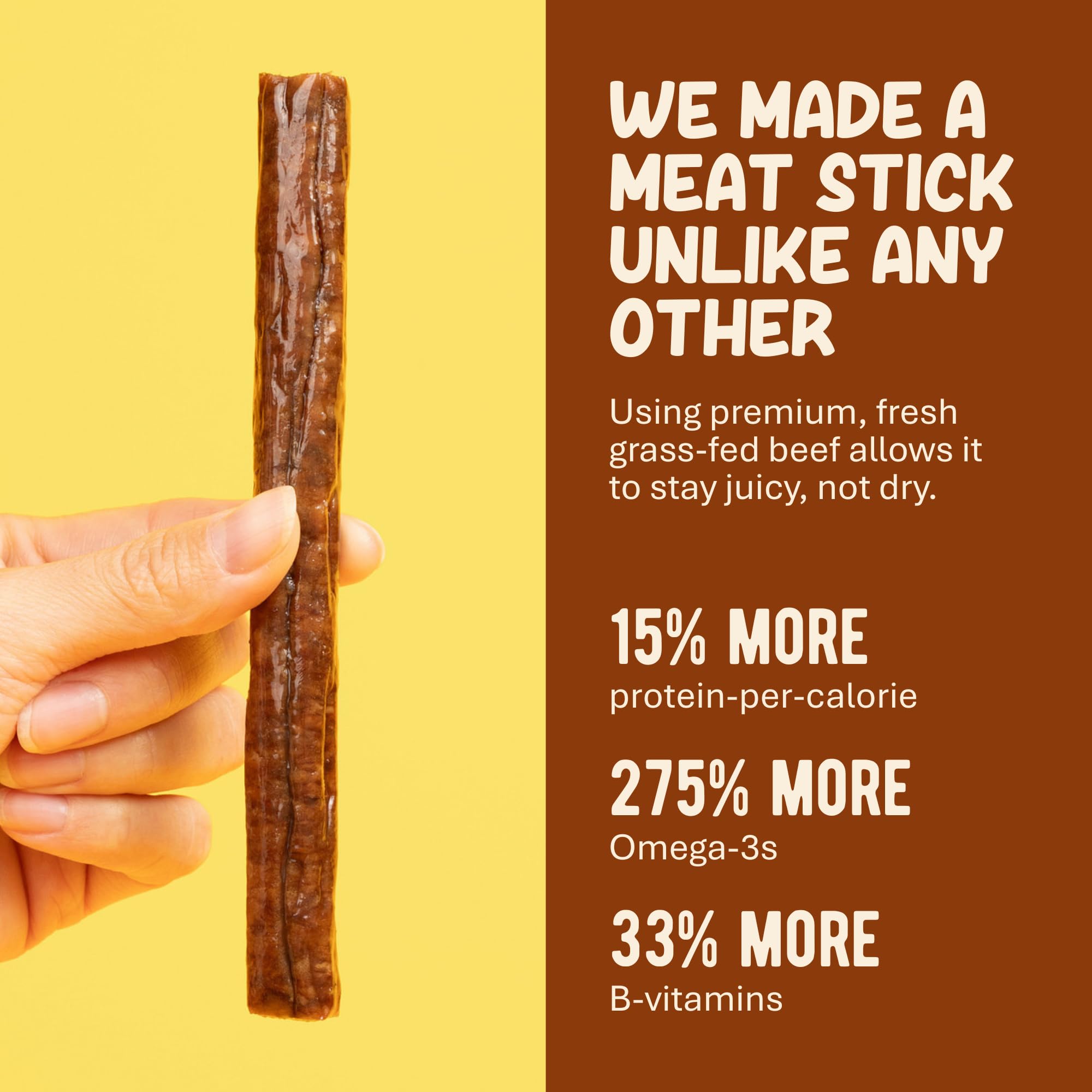 Rich, meaty Grazly beef sticks offering balanced flavor for savory cravings.