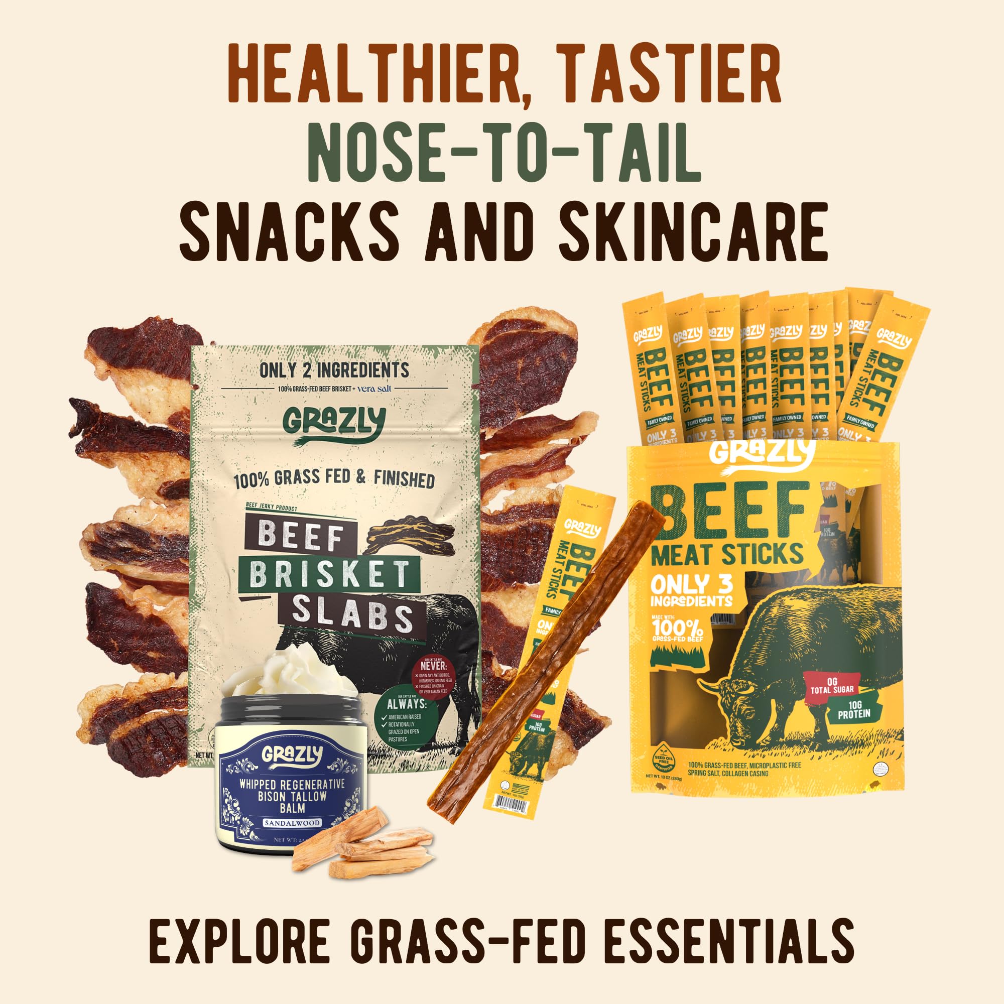 Grazly beef sticks served as a quick, protein-rich travel snack option.