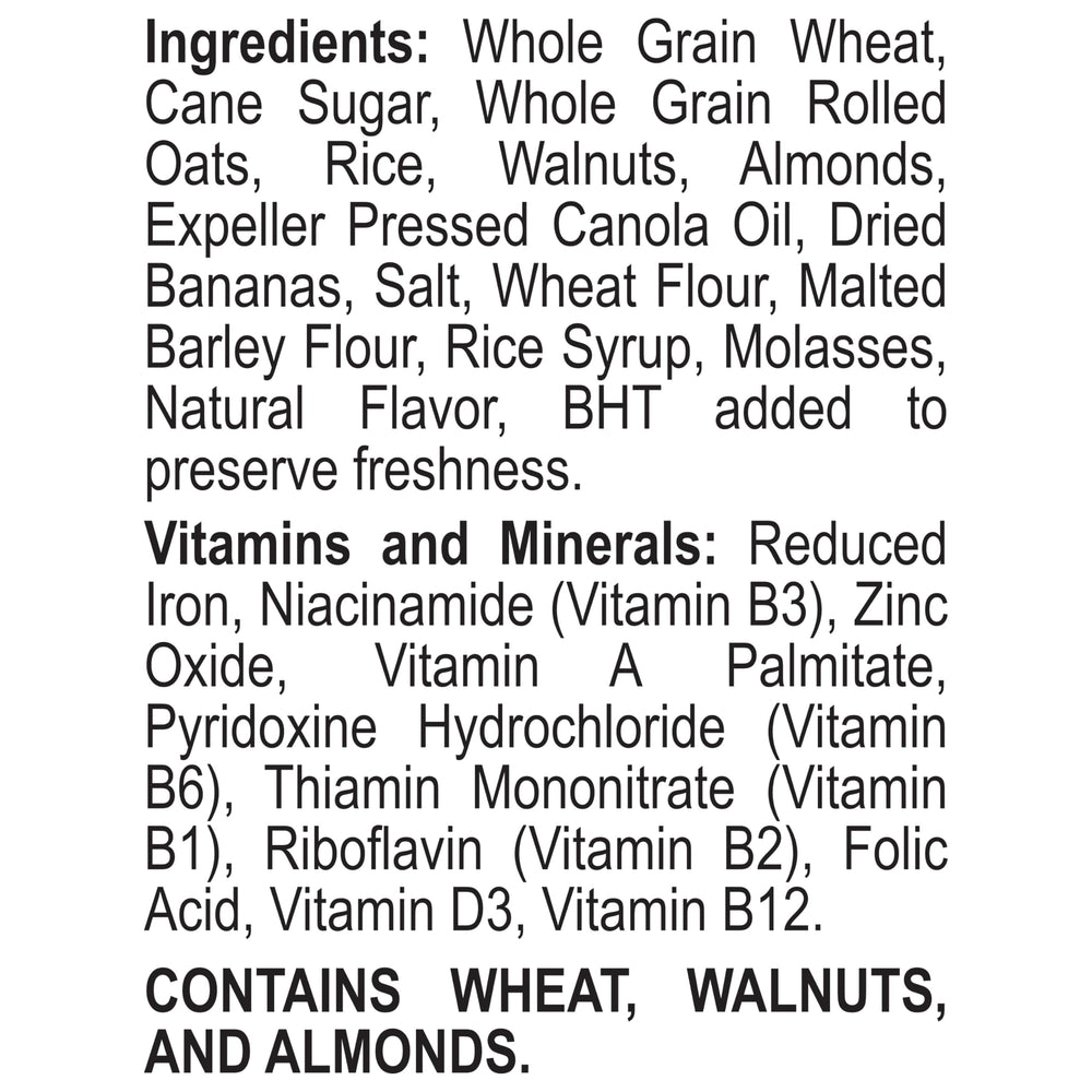 Great Grains Banana Nut Crunch cereal showing almonds and walnuts for flavor