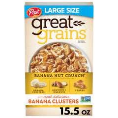 Great Grains Banana Nut Crunch cereal with banana clusters for a crunchy breakfast