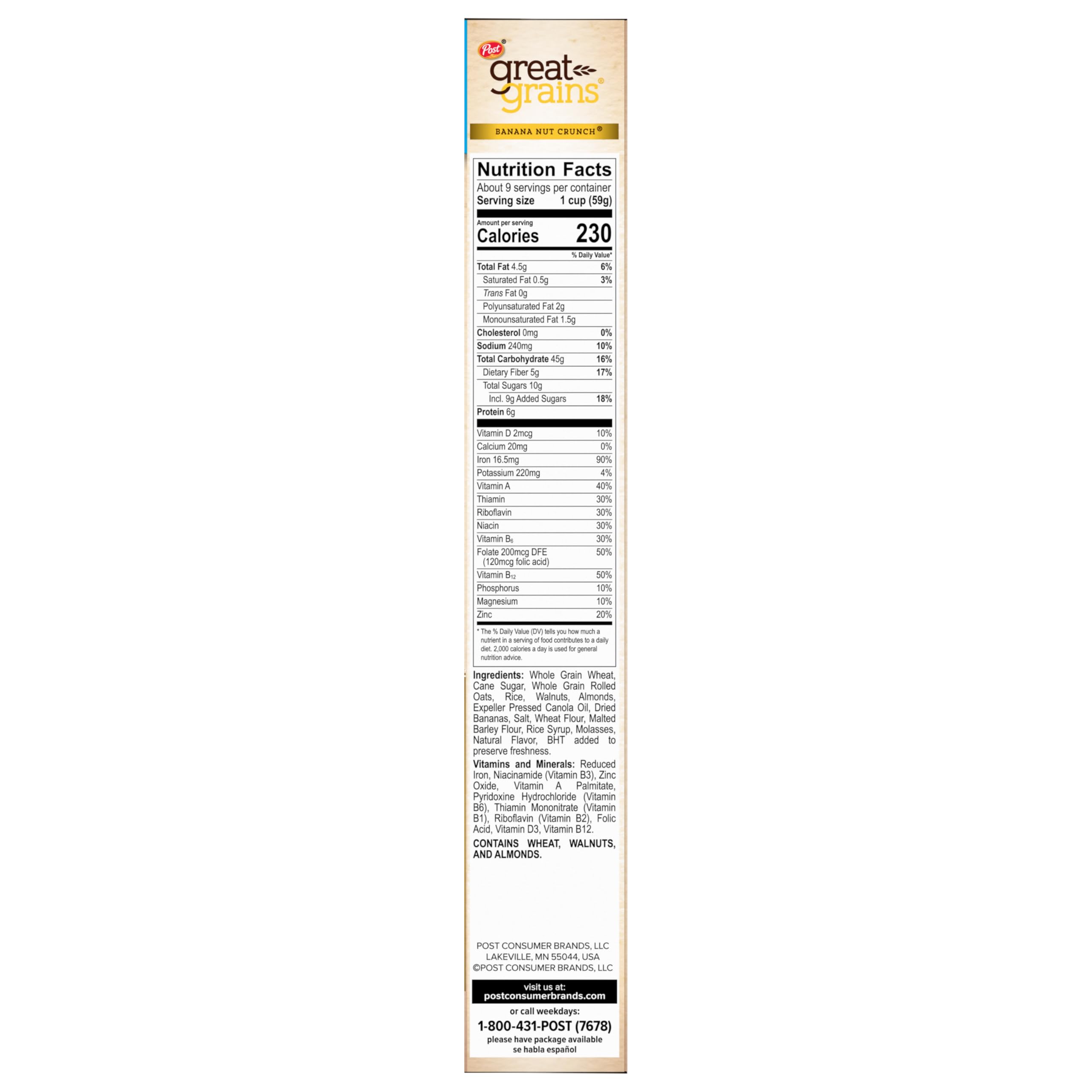 The cereal supports heart healthy eating with 43g of whole grains per serving.