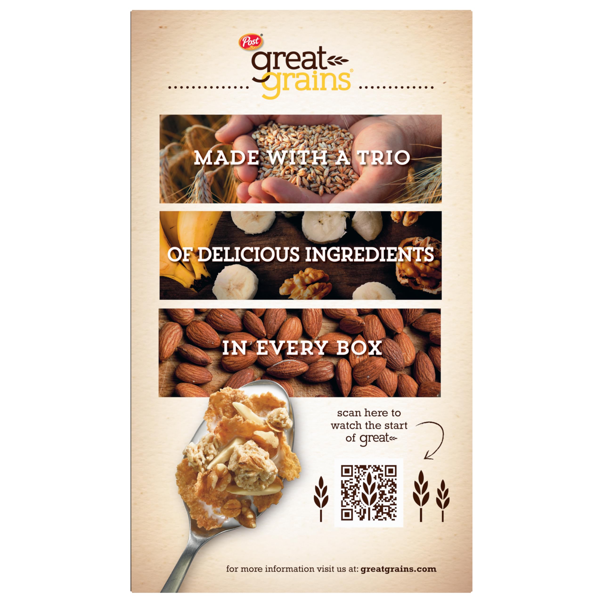 Great Grains Banana Nut Crunch contains real bananas, almonds, walnuts, and crunchy clusters.