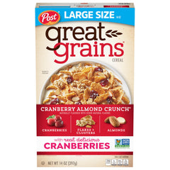 Great Grains Cranberry Almond Crunch cereal bowl with whole grains and real cranberries.