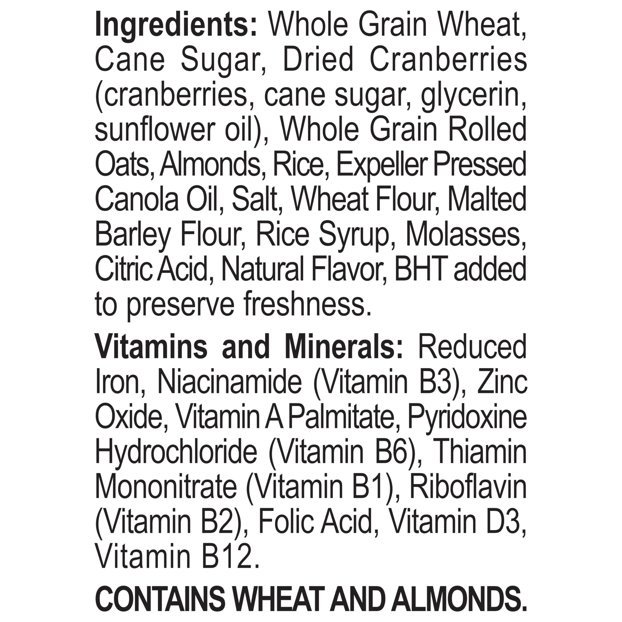 Close-up of dried cranberries and almonds in Great Grains cereal