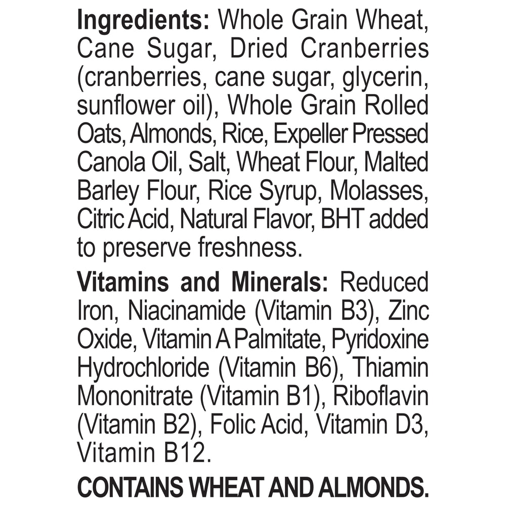 Close-up of dried cranberries and almonds in Great Grains cereal