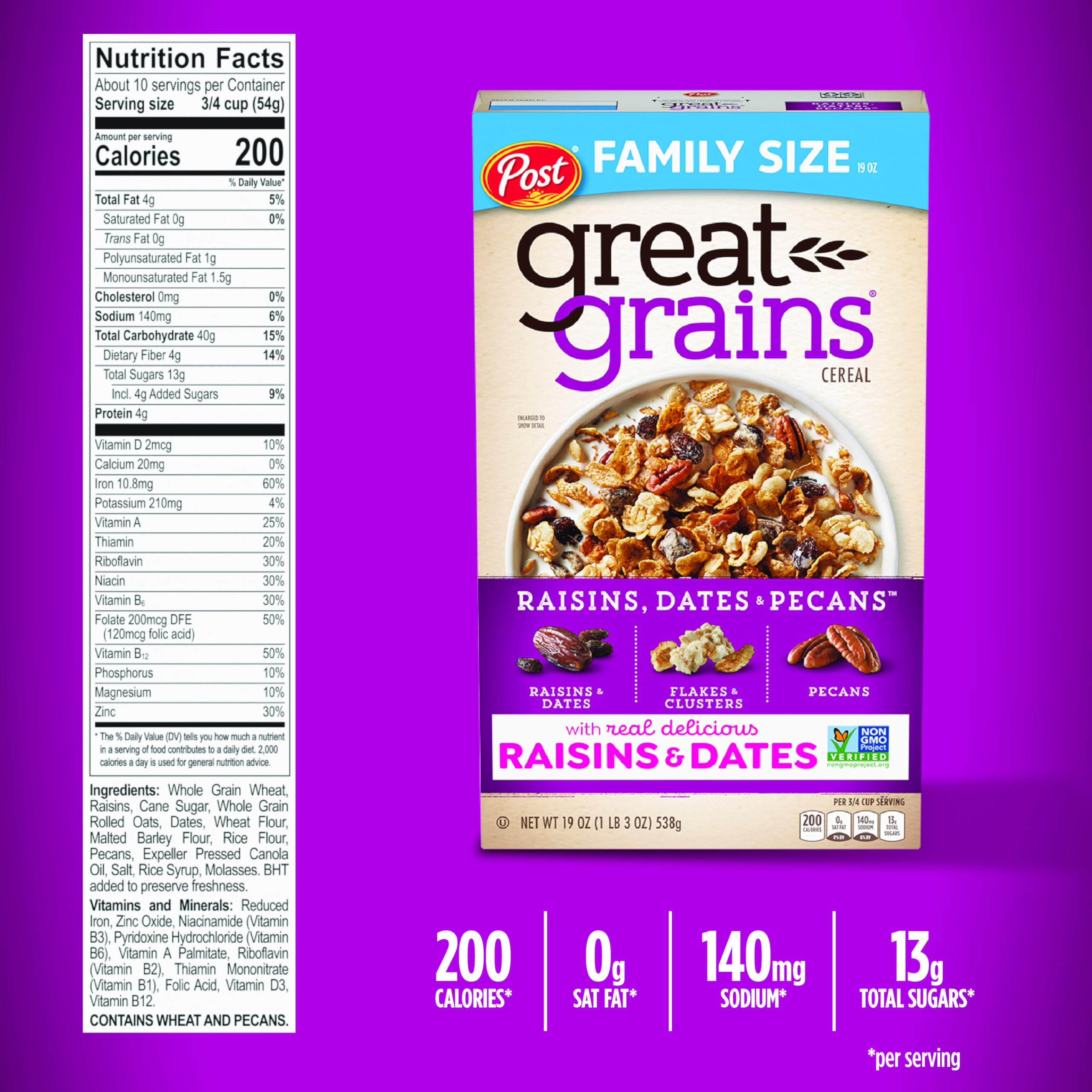 Crispy wheat flakes from Great Grains cereal showcase texture and whole grain goodness.