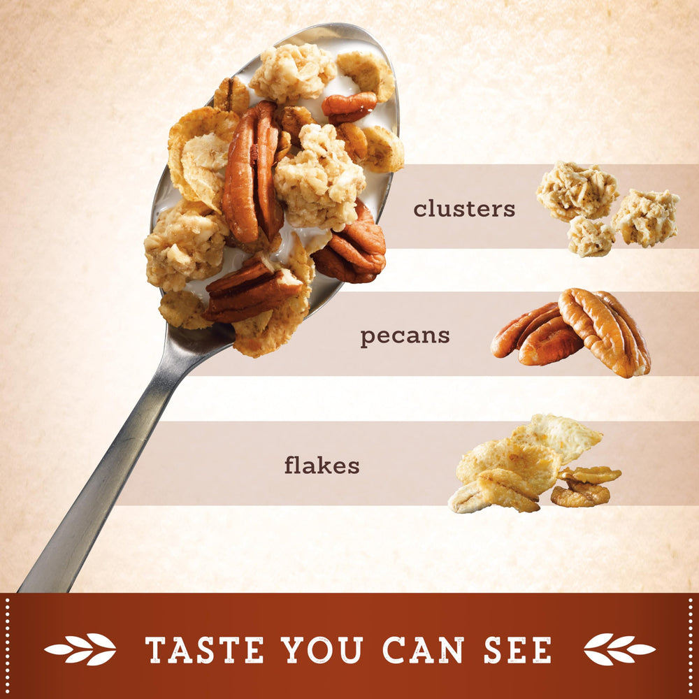 Great Grains Crunchy Pecans crispy wheat flakes close-up showing cereal structure.
