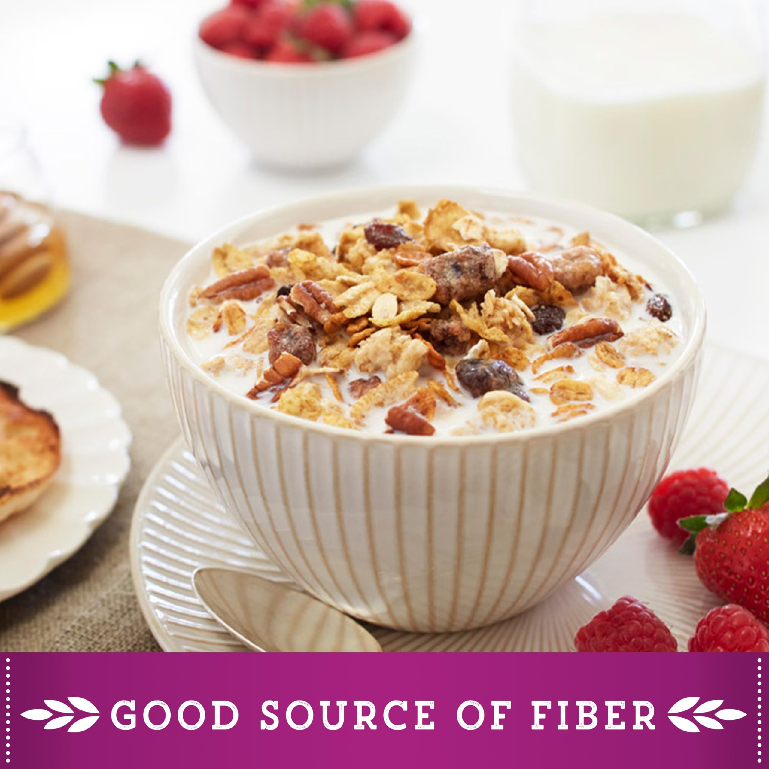 Pouring Great Grains into a bowl highlights quick, versatile breakfast option.