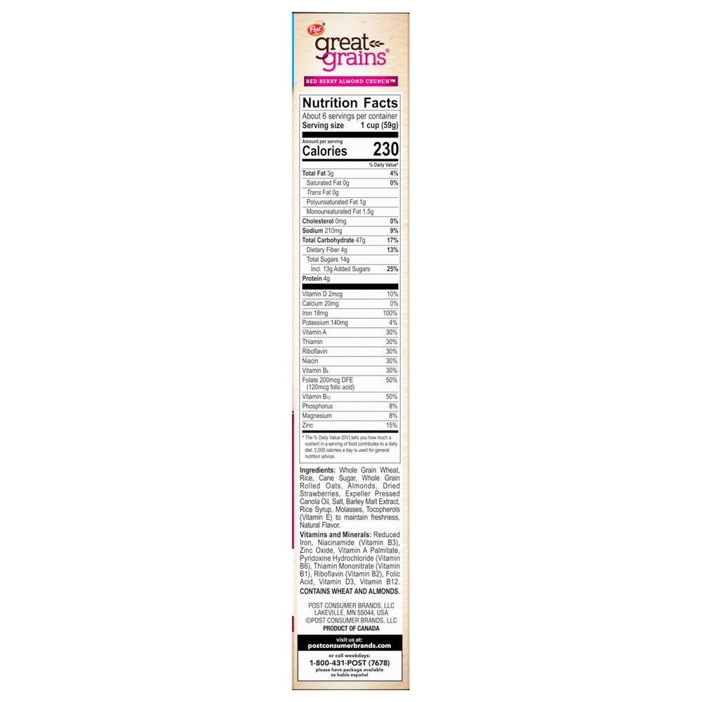 Crisp multigrain flakes with berry bits in Great Grains cereal