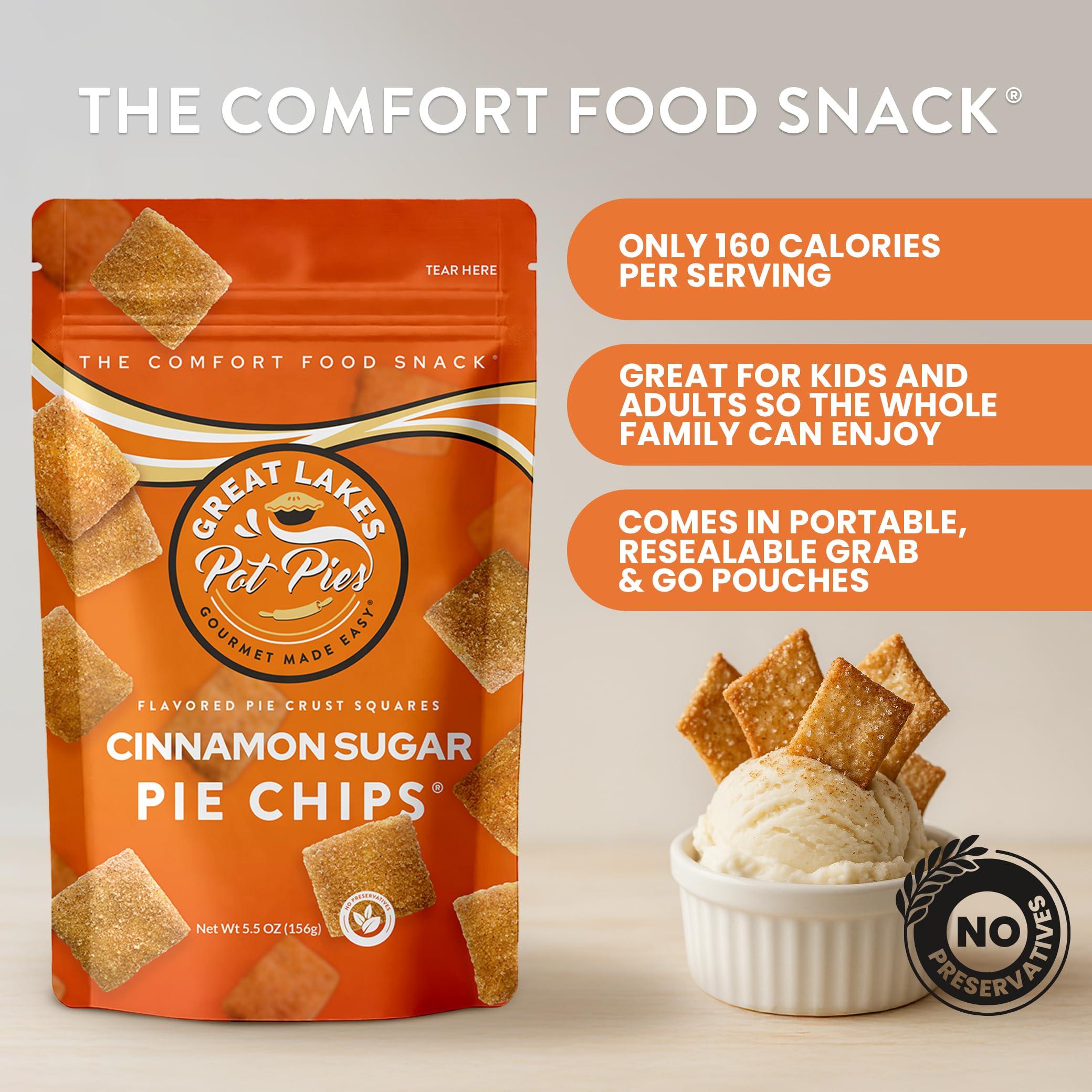 Great Lakes Pot Pies Cinnamon Sugar Pie Chips flaky buttery crust texture up close
