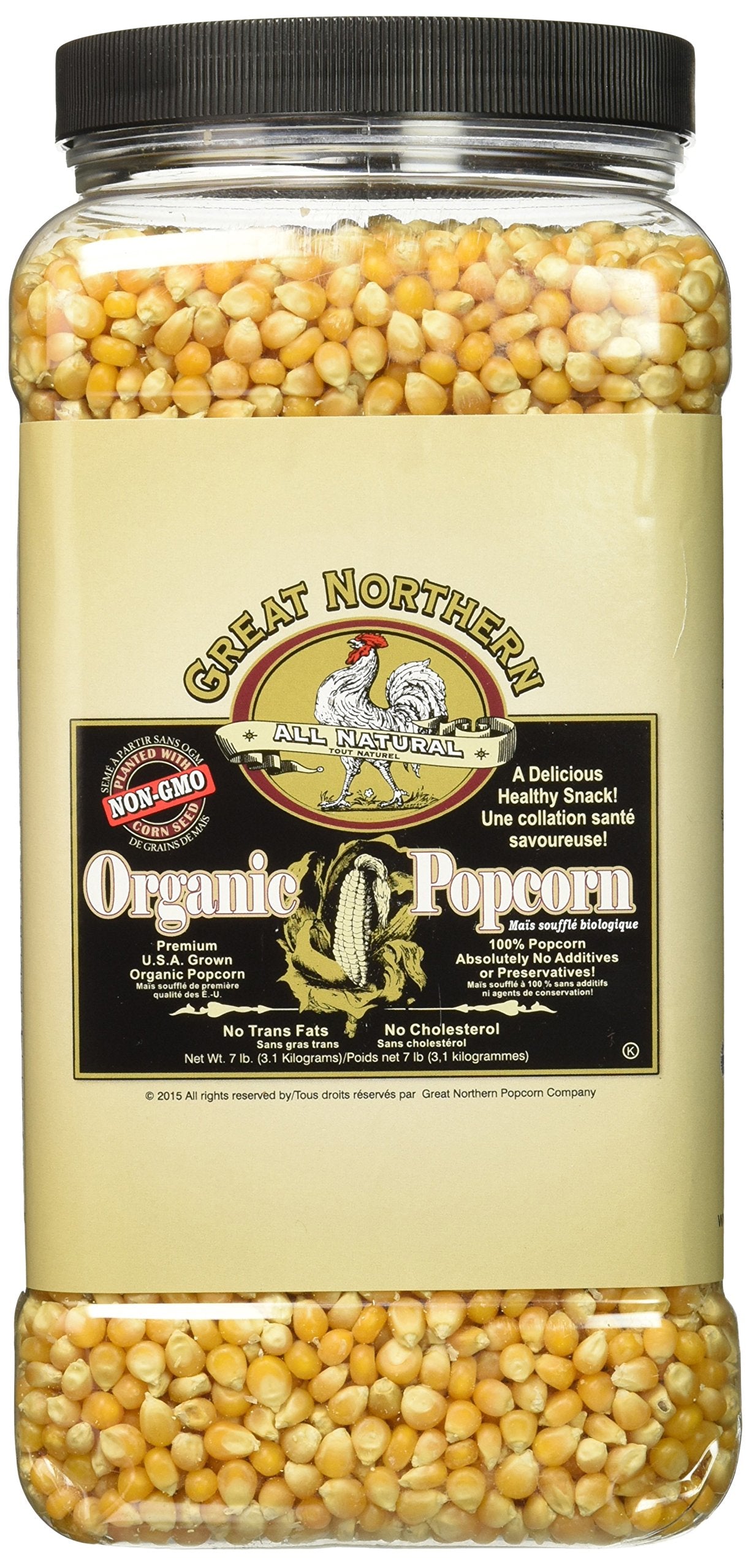 Great Northern Popcorn organic kernels bulk jug front view for theater-style popcorn at home