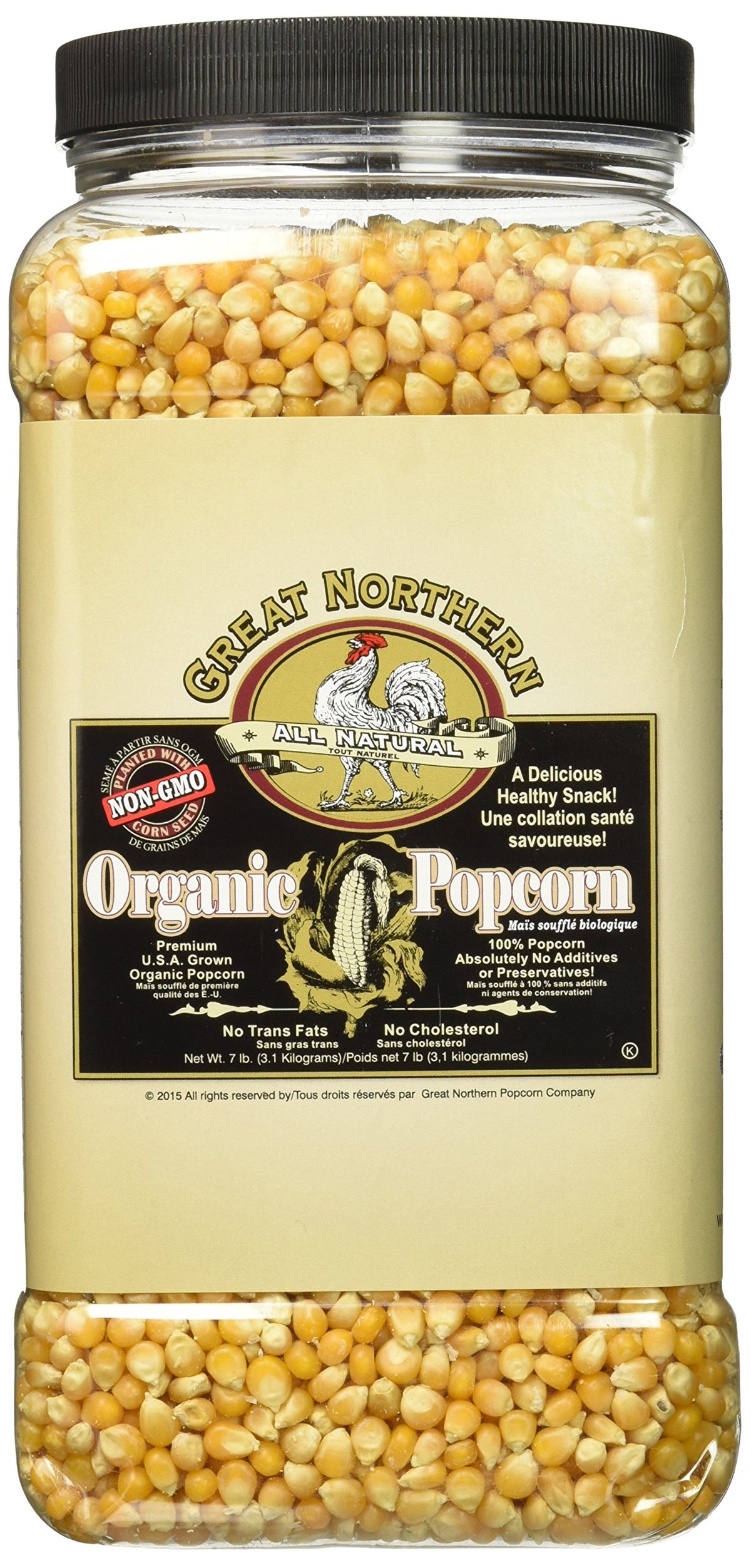 Great Northern Popcorn organic kernels bulk jug front view for theater-style popcorn at home