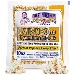 Great Northern Popcorn 10oz packets ready for the kettle, ideal for home movie nights.
