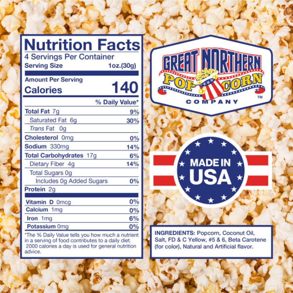 Great Northern Popcorn 4oz packet close-up, pre-measured for easy popping