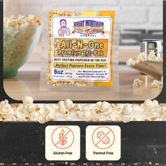 Great Northern Popcorn 6oz packs opened for easy pouring into the kettle.