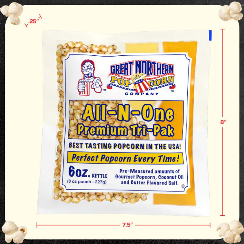 Great Northern Popcorn 6oz packs yield about 6 quarts per batch.