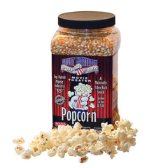 Great Northern 7lb jug of yellow kernels ready for bulk popping in home theater setups